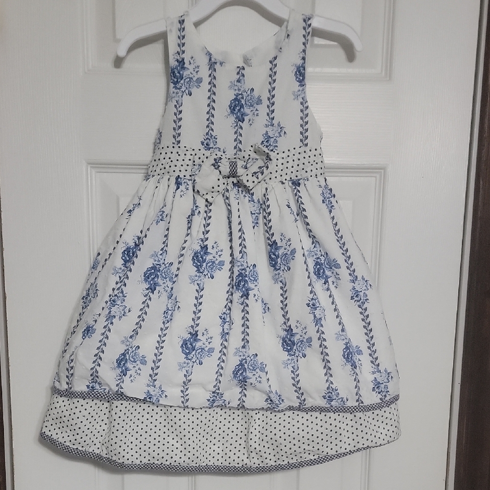 Laura Ashley White Dress with Blue Floral Design